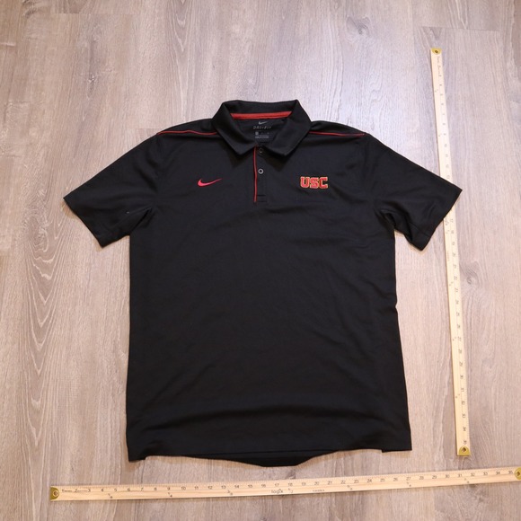 Nike Dri-Fit USC Trojans Mens Black Red Short Sleeve Polo‎ Shirt Large - Picture 2 of 5
